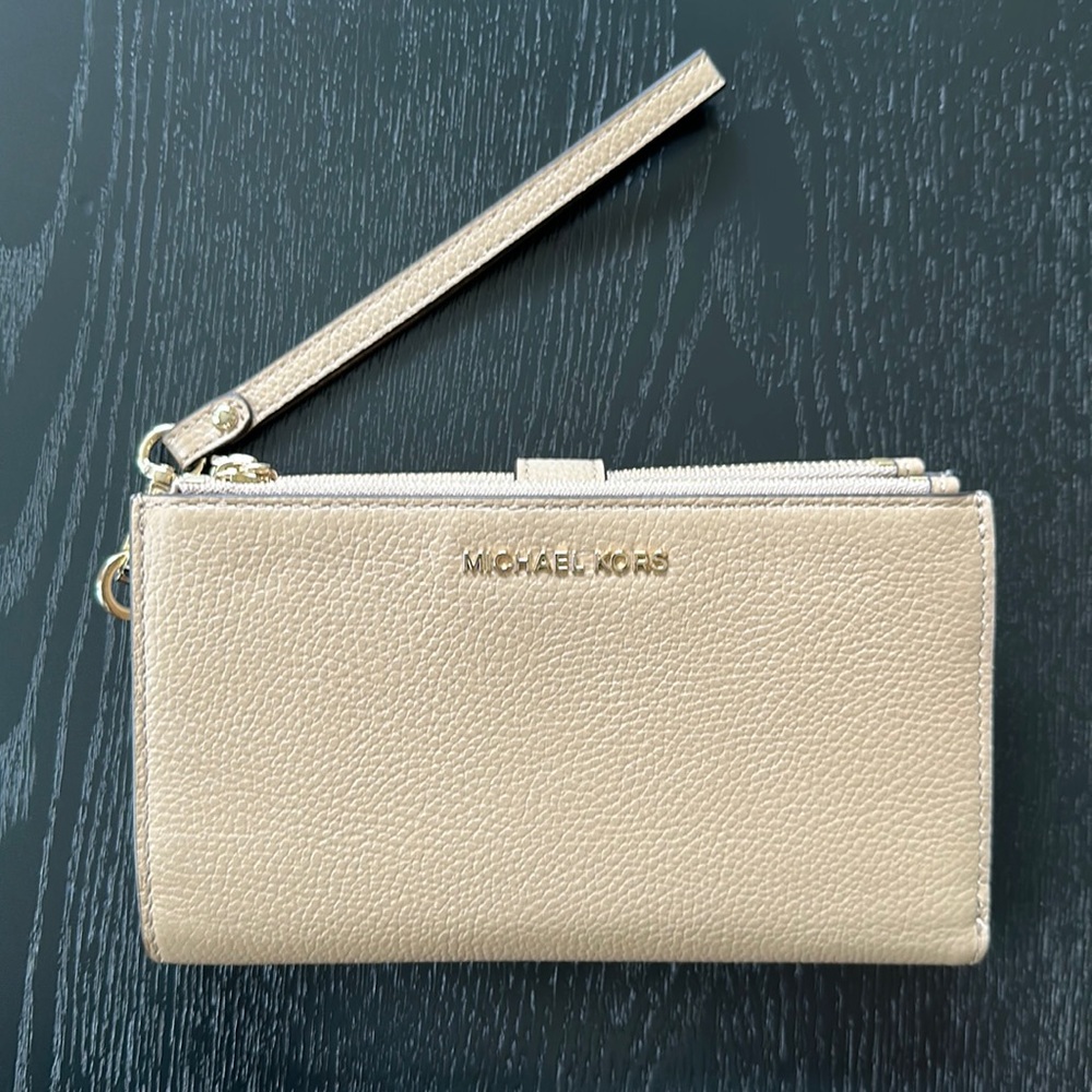 MICHAEL KORS double zip wristlet wallet - leather - camel